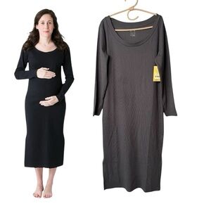 Before During & After Pregnancy Ribbed Gray Organic MIDI Dress Monica & Andy